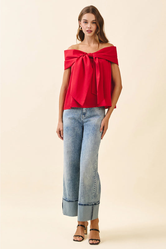 Bow Off The Shoulder Top in Red