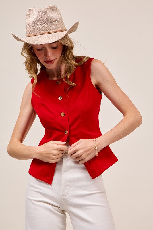Denim Vest Top in Red