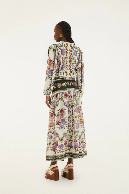 Rococo Flowers Cream Midi Skirt