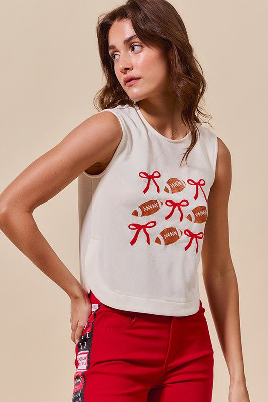 Ribbon & Football Game Day Sleeveless Top
