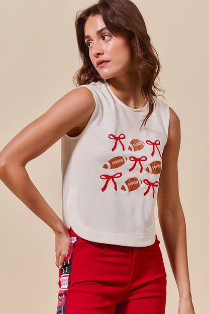 Ribbon & Football Game Day Sleeveless Top