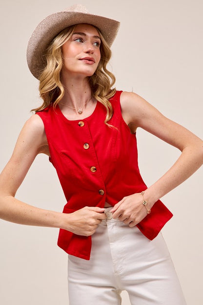 Denim Vest Top in Red