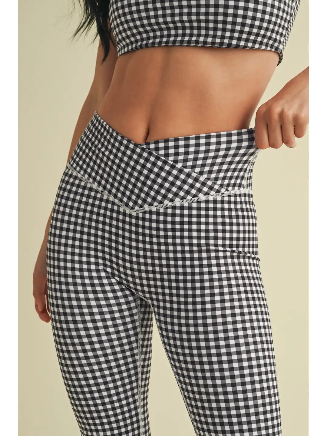 Black Gingham Crossover Flare Legging