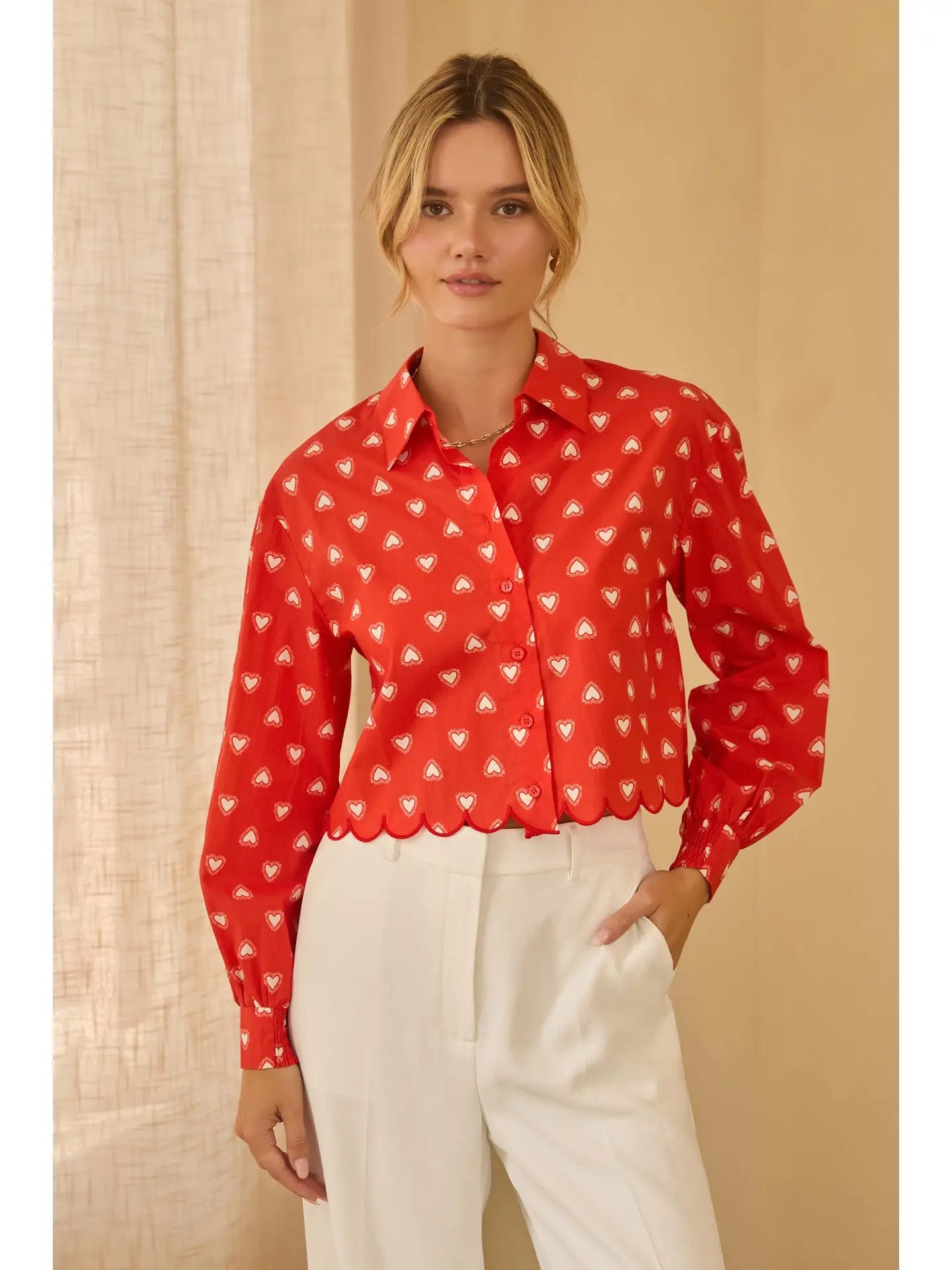 Red Heart Poplin Scalloped Trim Top