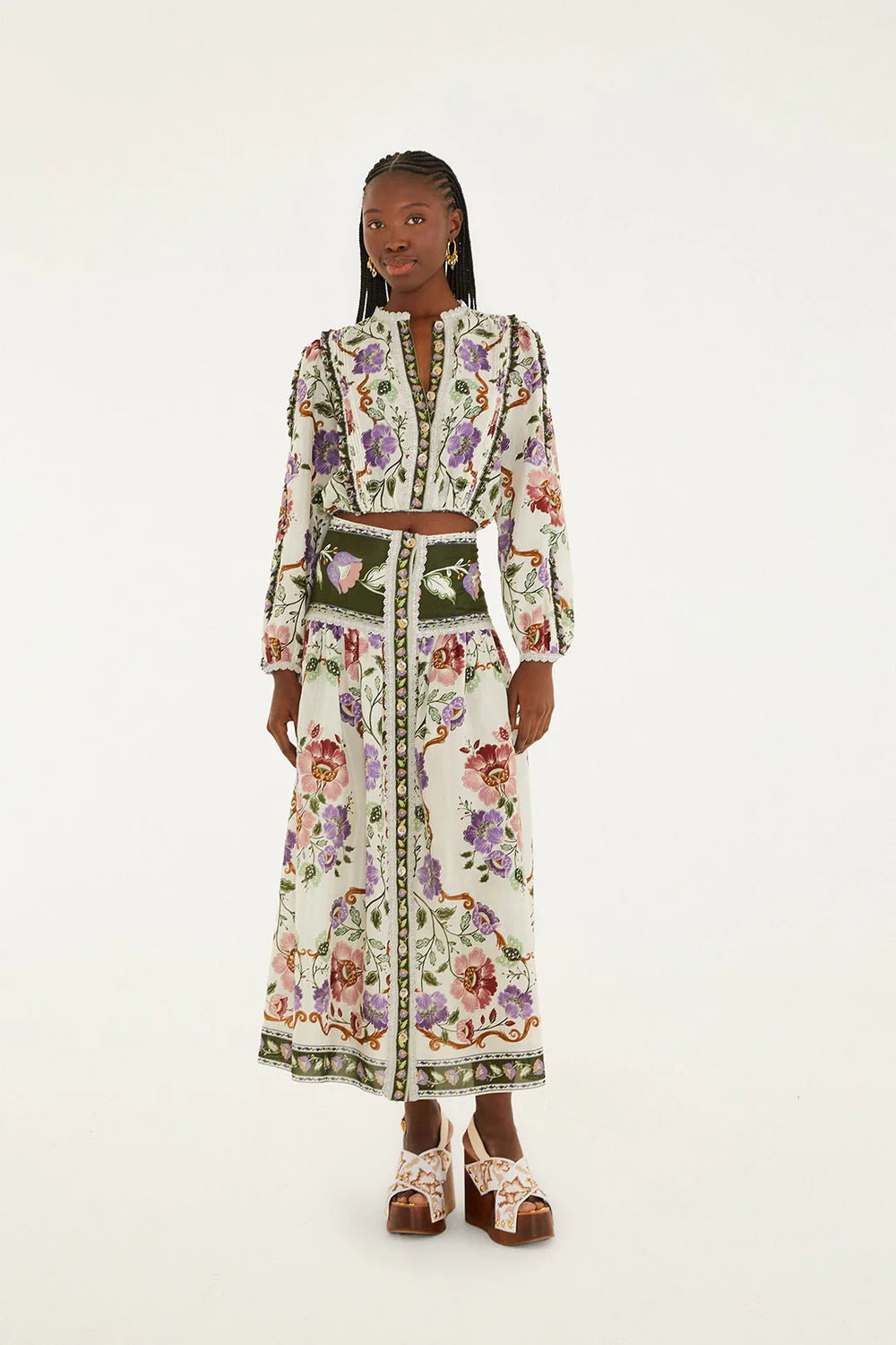 Rococo Flowers Cream Midi Skirt