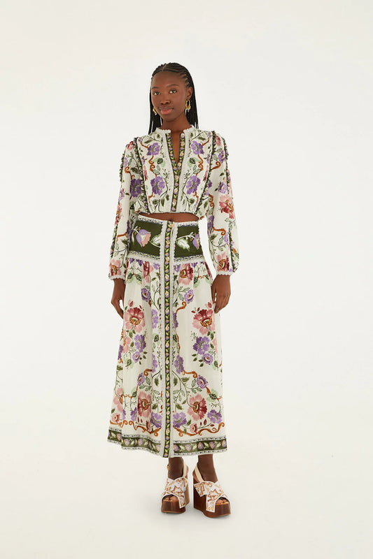 Rococo Flowers Cream Midi Skirt