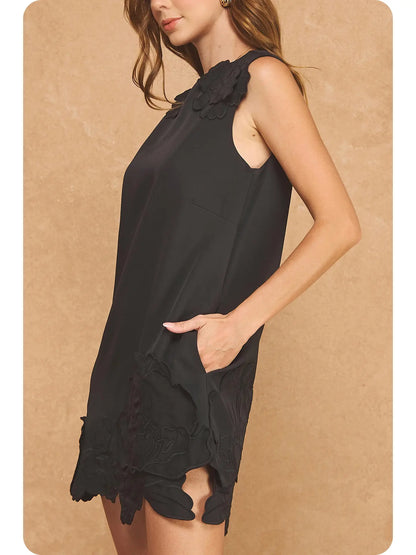 3D Floral Appliqué Sleeveless Shift Dress