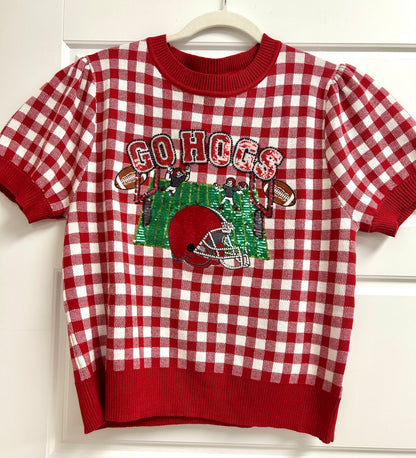 Gingham Field Short Sleeve Sweater