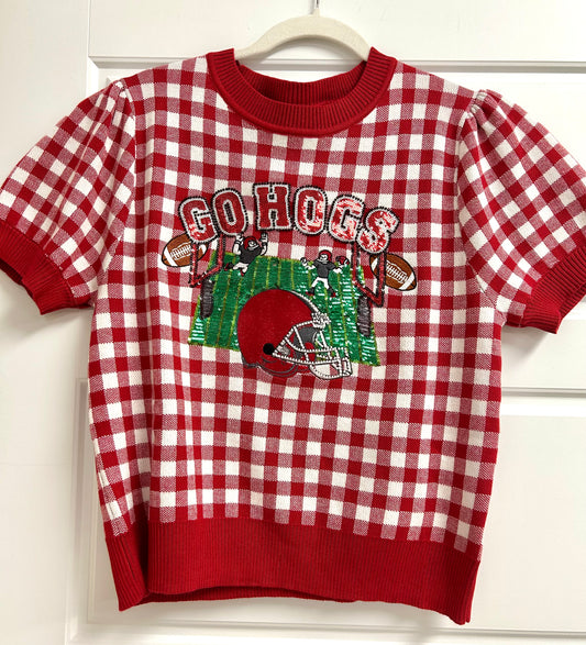 Gingham Field Short Sleeve Sweater