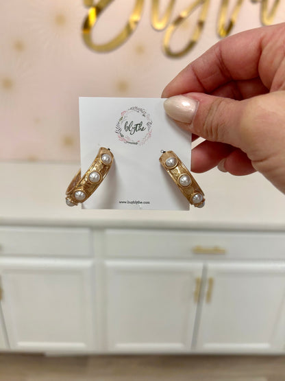 Worn Gold Pearl Hoop