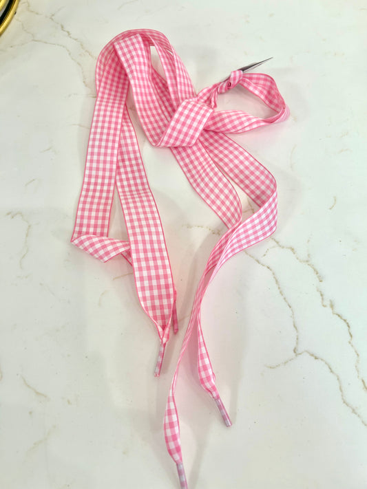 Pink/White Gingham Shoe Laces