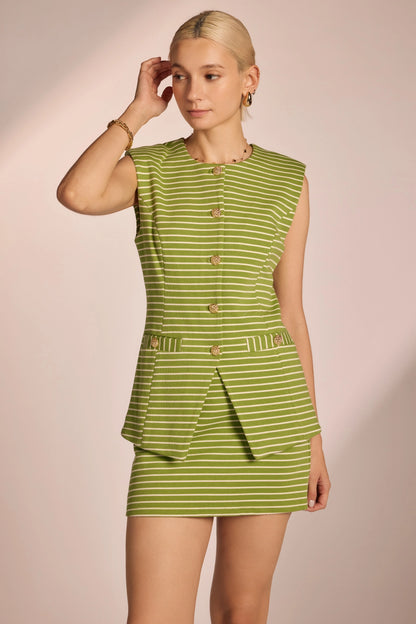 Green/Cream Striped Knit Mini Skirt