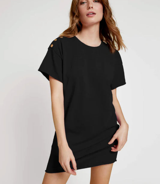 Rowan T-Shirt Dress in Jet Black W/Snaps