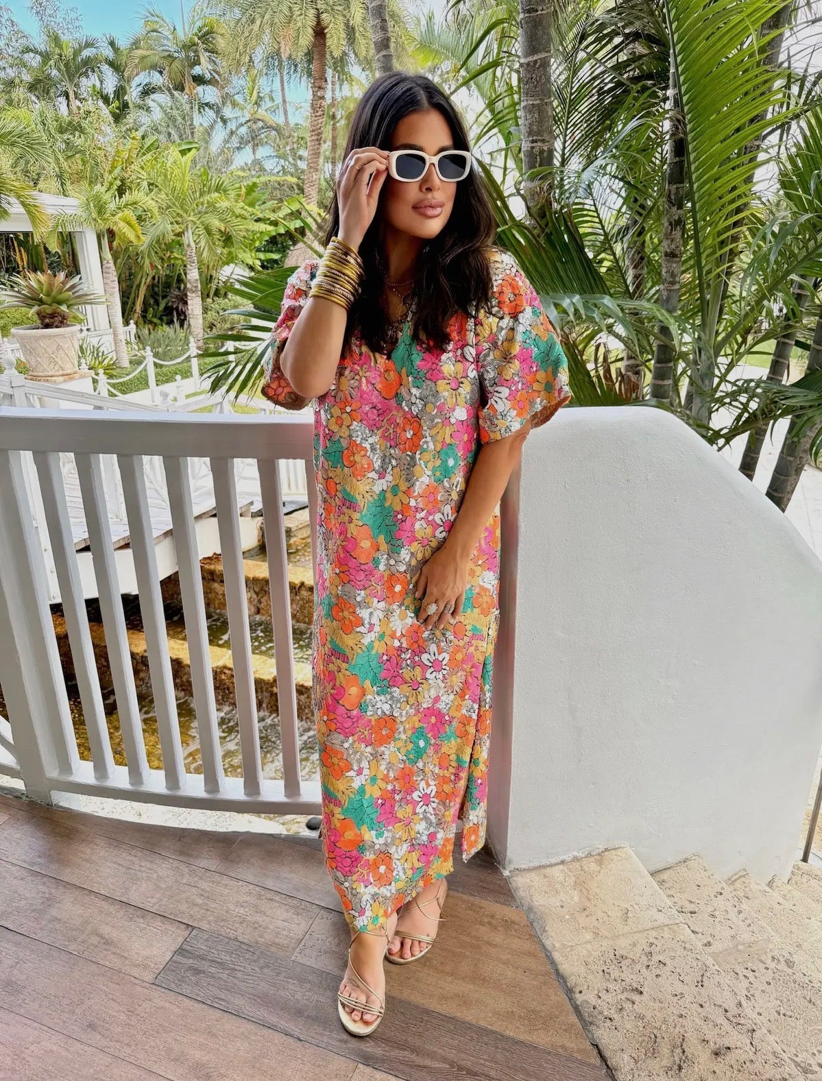 Leighton Coral Cascade Maxi Dress