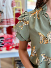 Load image into Gallery viewer, Flutter Sleeve Cheetah Print Top in Sage
