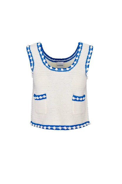 Clover Sweater Tank in White Blue