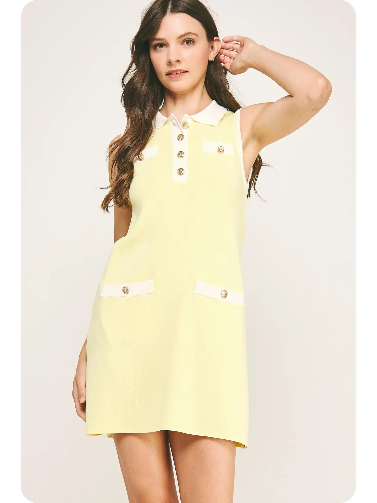 Collared Color Block Polo Dress in Lemon