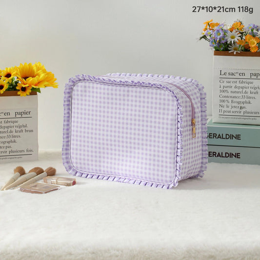 Purple Ruffle Checkered Travel Bag