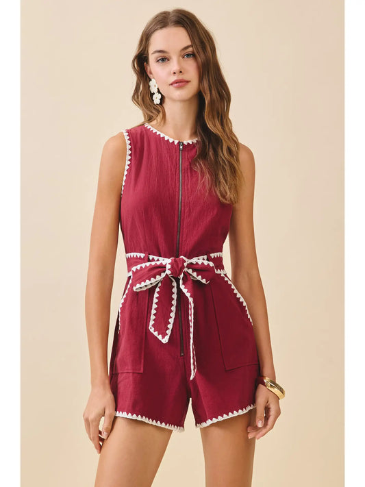 Triangle Embroidery Stitch Detail Romper