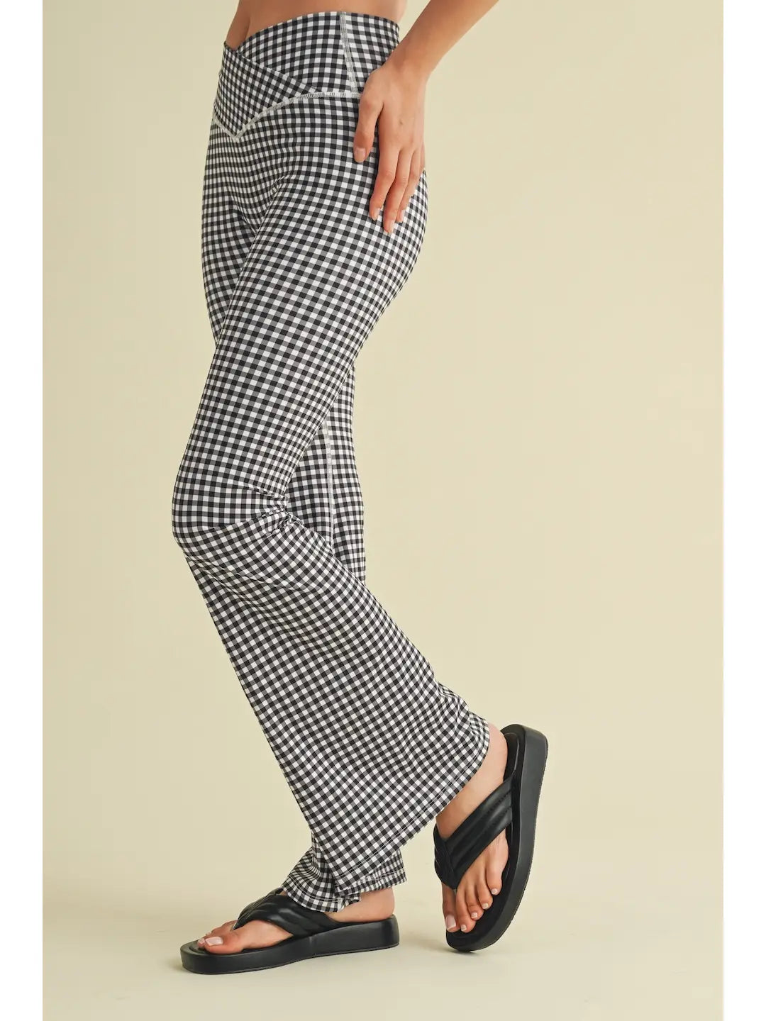 Black Gingham Crossover Flare Legging