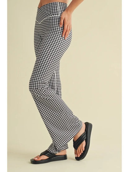 Black Gingham Crossover Flare Legging