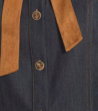 Daisy Denim Neck Tie Collared Shirt