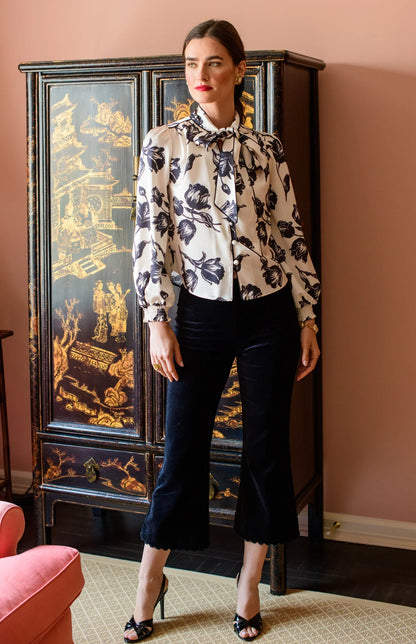 Britt Bow Blouse in Snow Tulip