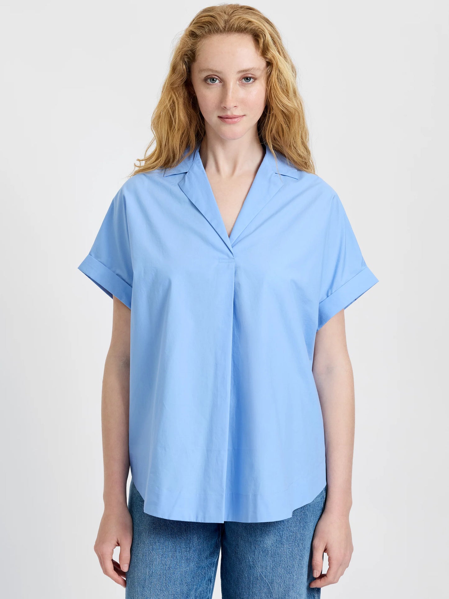 Retha Poplin Pullover in Blue Hydrangea