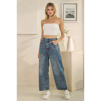 Heart Embroidered Jeans