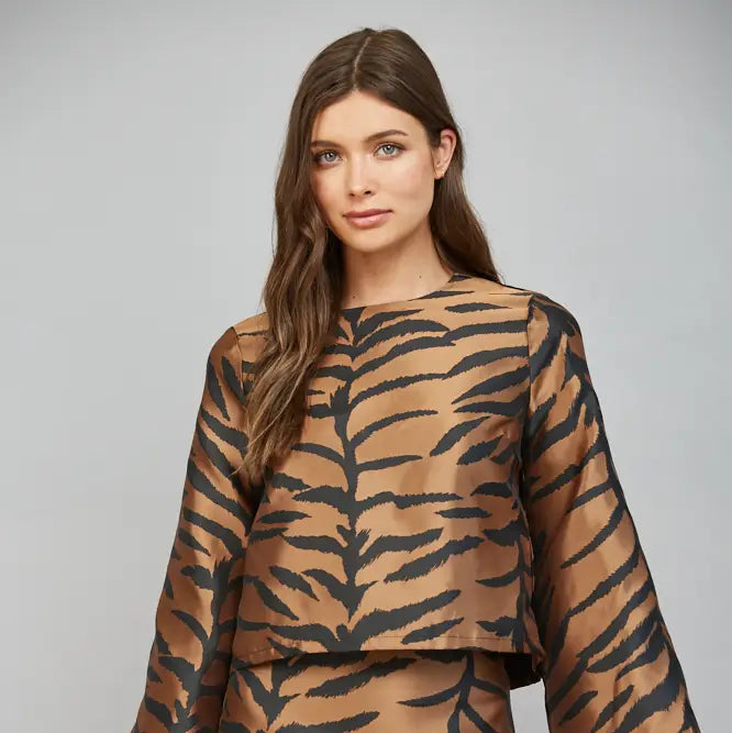 Tiger Print Flared Long Sleeve Top