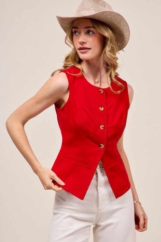 Denim Vest Top in Red