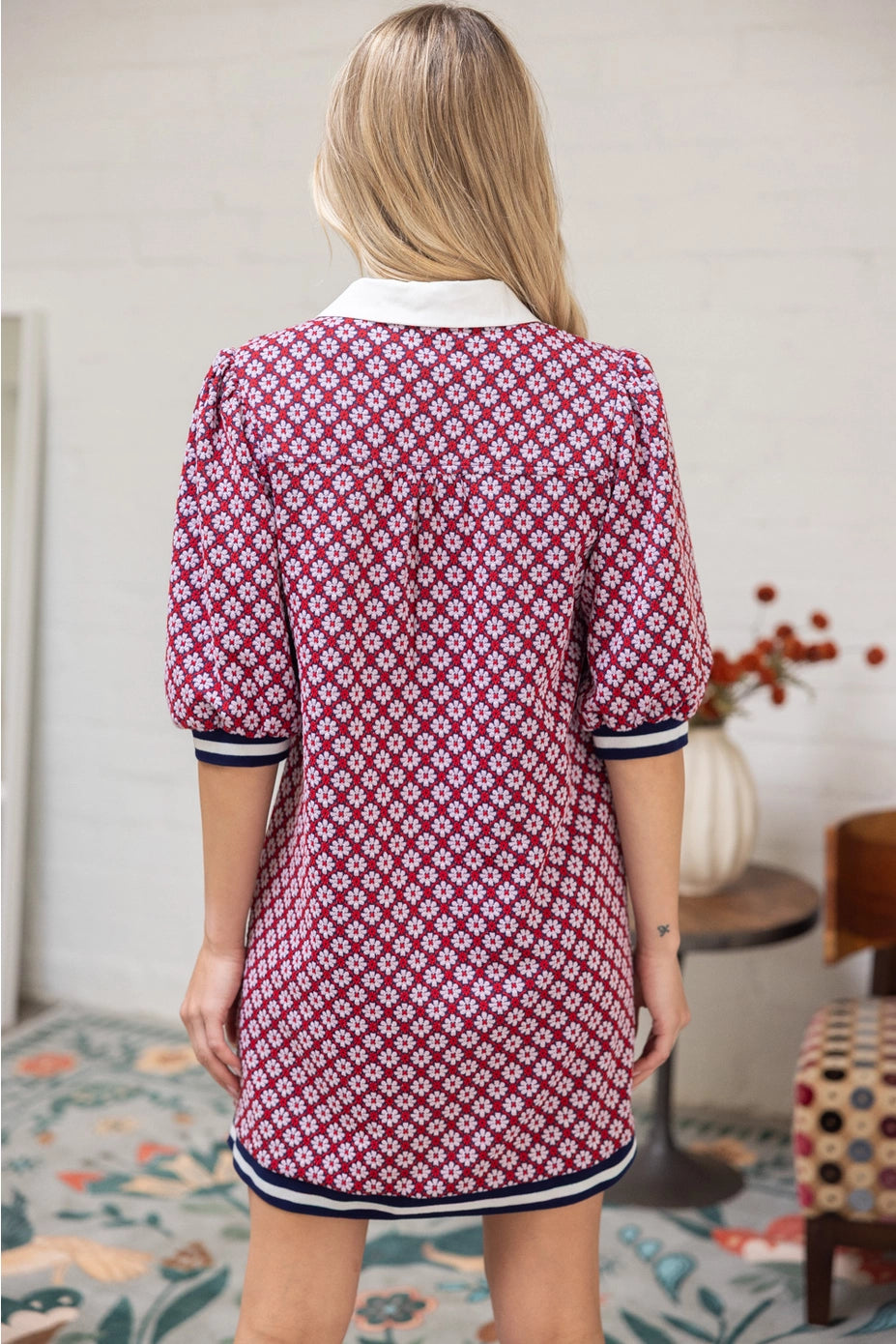 Poplin Contrast Collar Floral Knit Dress