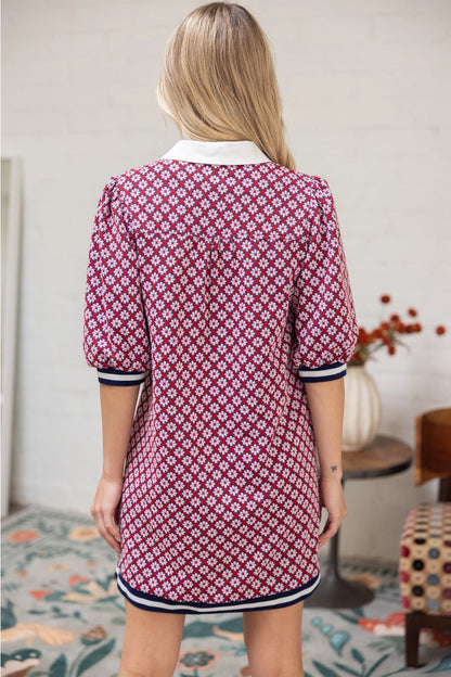 Poplin Contrast Collar Floral Knit Dress