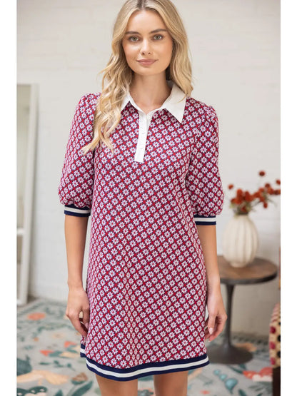 Poplin Contrast Collar Floral Knit Dress