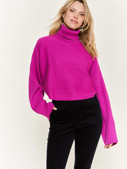 Fuchsia Mock Neck Wide Sleeve Top