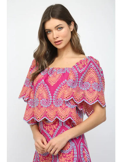 Square Neck Embroidered Top