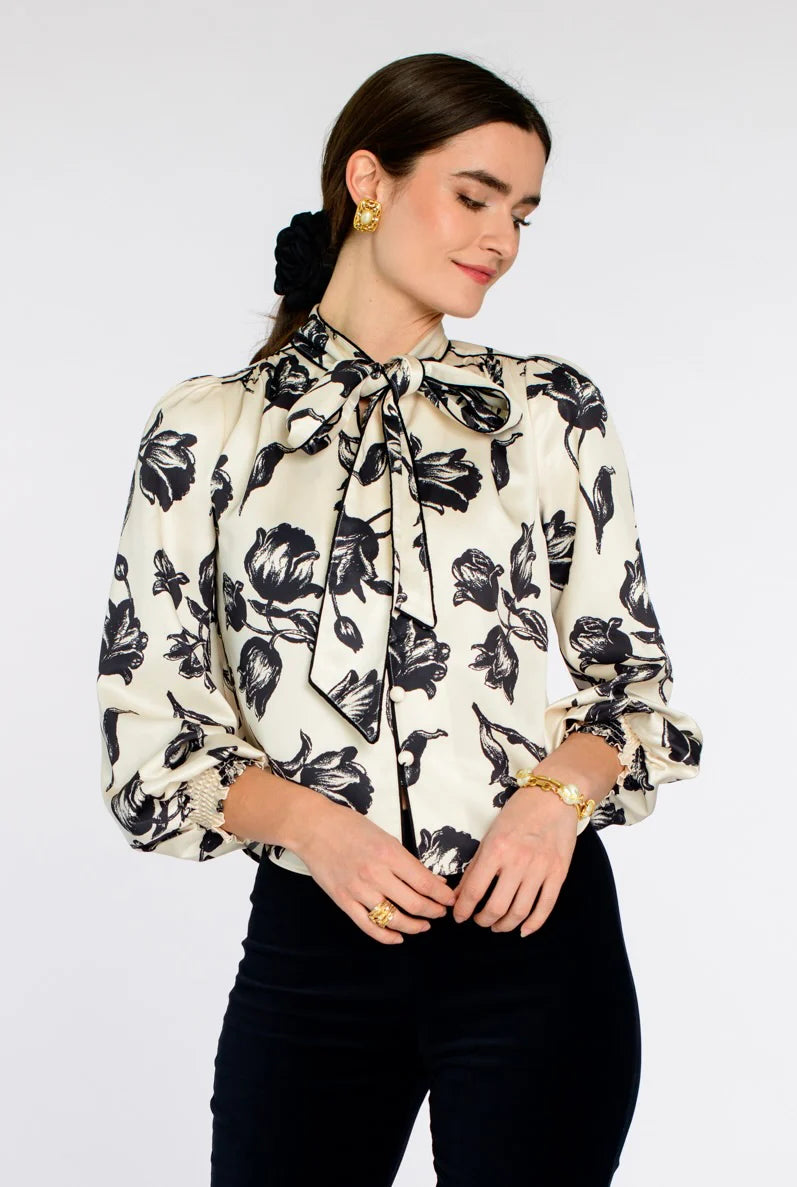 Britt Bow Blouse in Snow Tulip