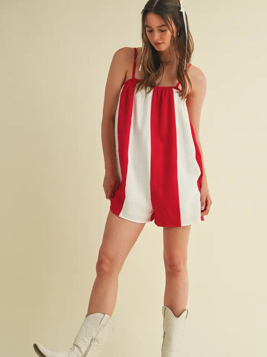 Red & White Striped Romper