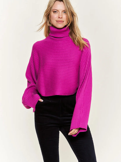 Fuchsia Mock Neck Wide Sleeve Top