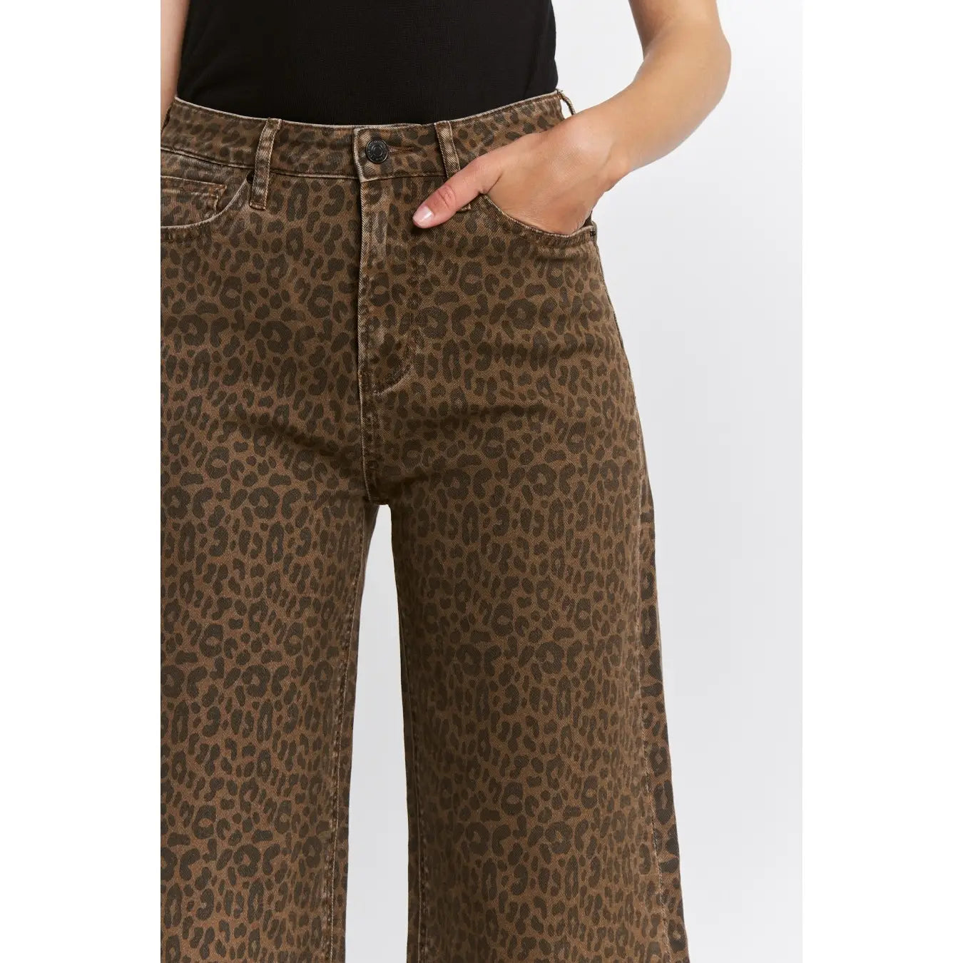 Super High Wide Leg Leopard Jeans in Brown Derby