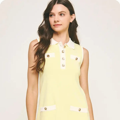 Collared Color Block Polo Dress in Lemon