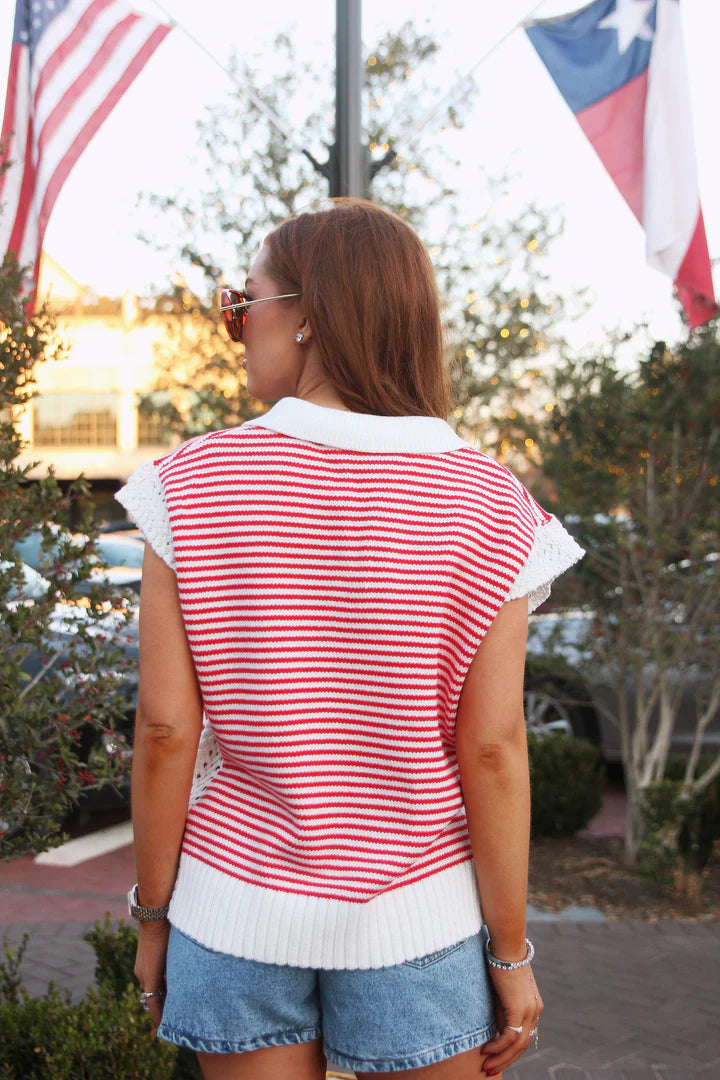 Stripe Vneck Sleeveless Sweater