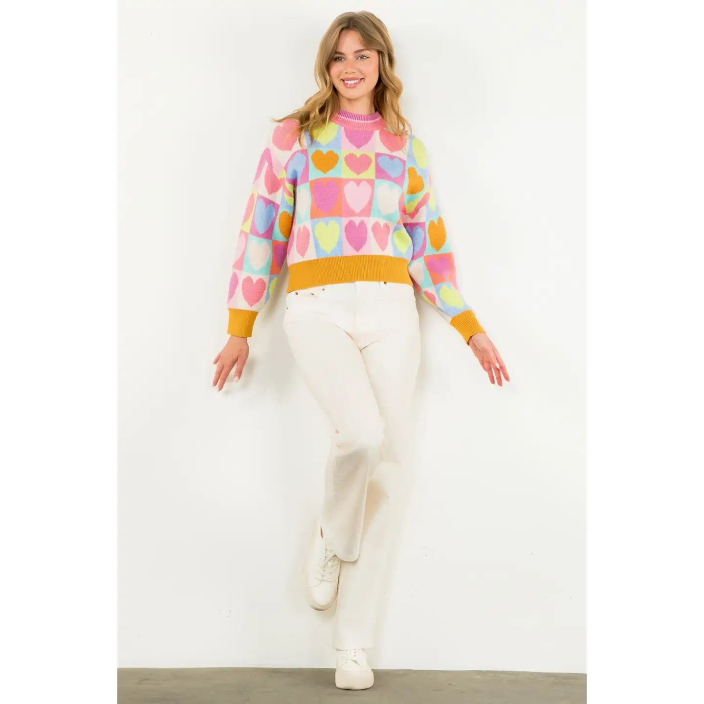 Mock Neck Heart Sweater