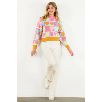 Mock Neck Heart Sweater