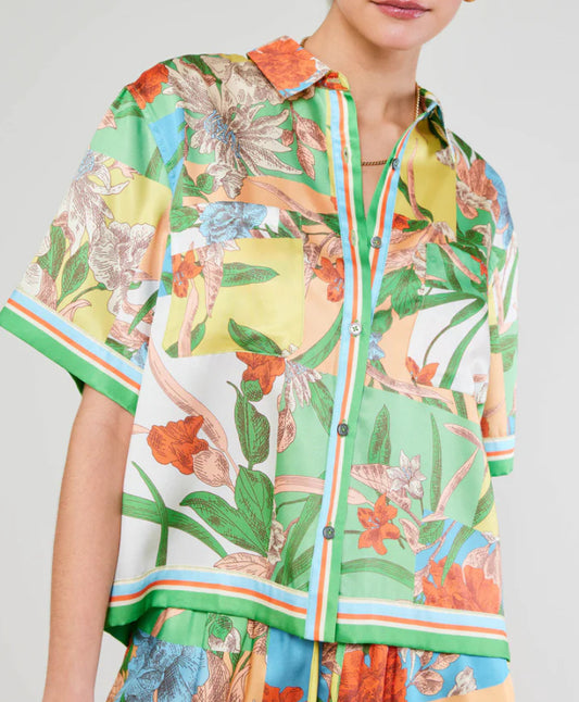 Border Print Floral Block Shirt