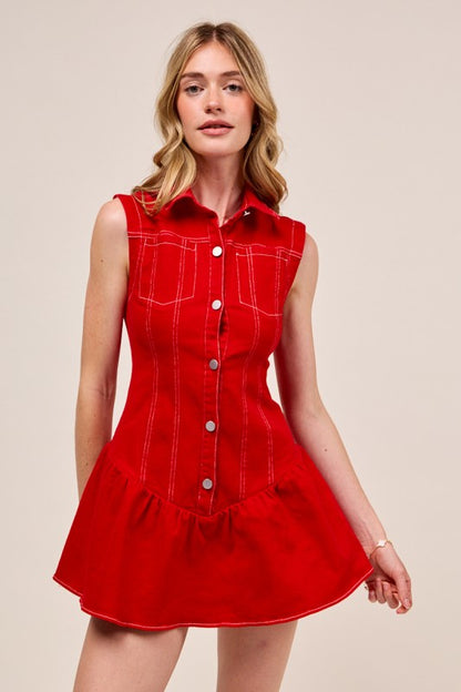 Game Day Mini Dress w/Shorts Lining in Red