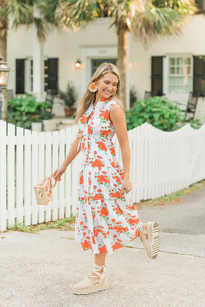 Magnolia Long Flutter Dress in Tangerine