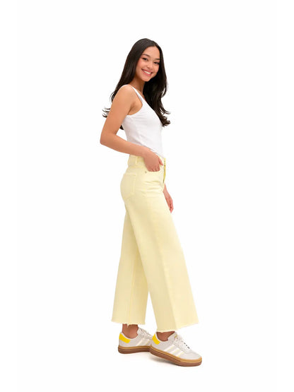 Raw Hem Wide Leg Jean in Sunshine Fade