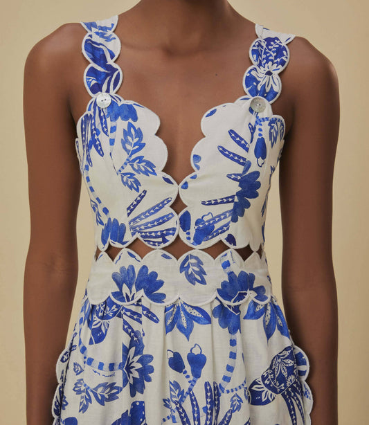 Flowerful Birds Off White Long Dress