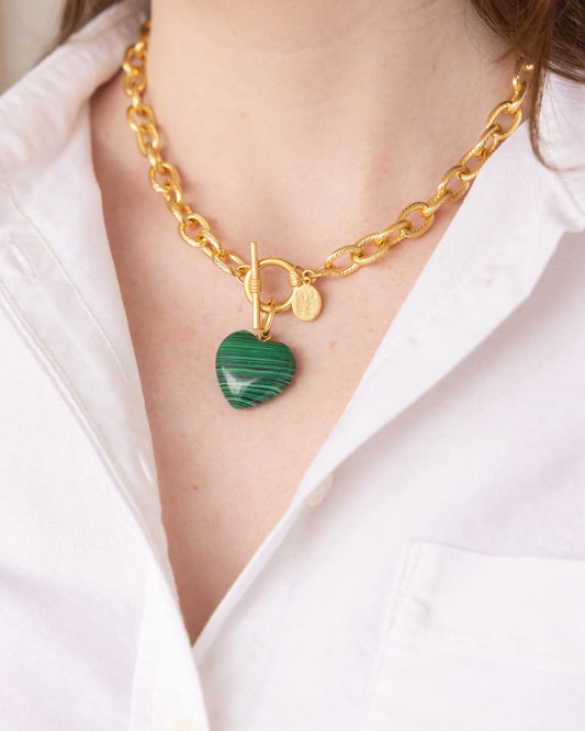 Stone Heart Necklace in Malachite
